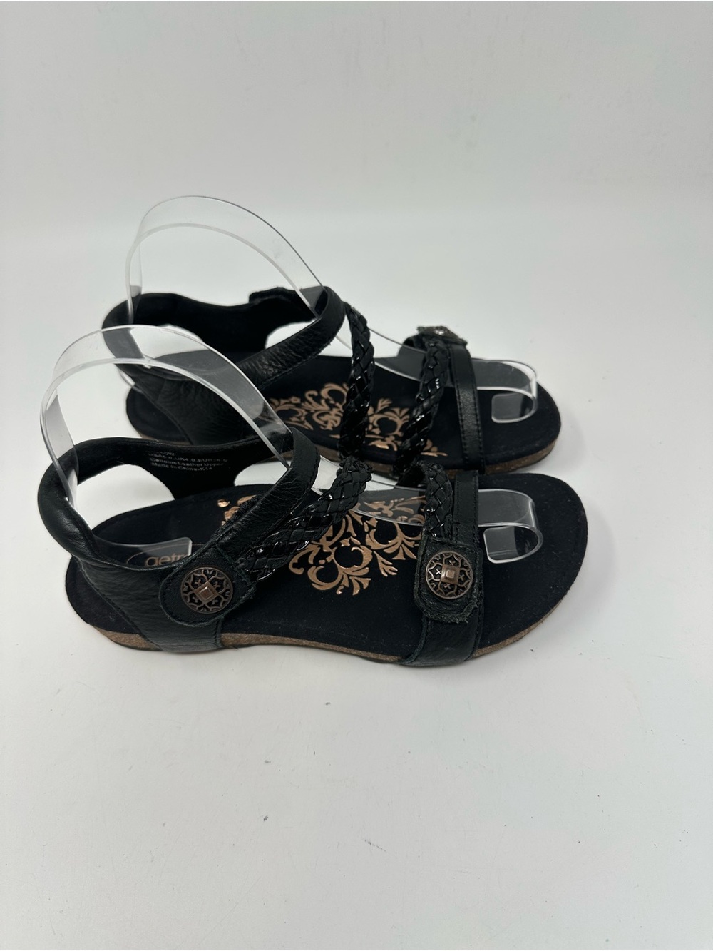 Aetrex Jullian Braided Quater Strap Sandals Black Women's 6 - Picture 3 of 16